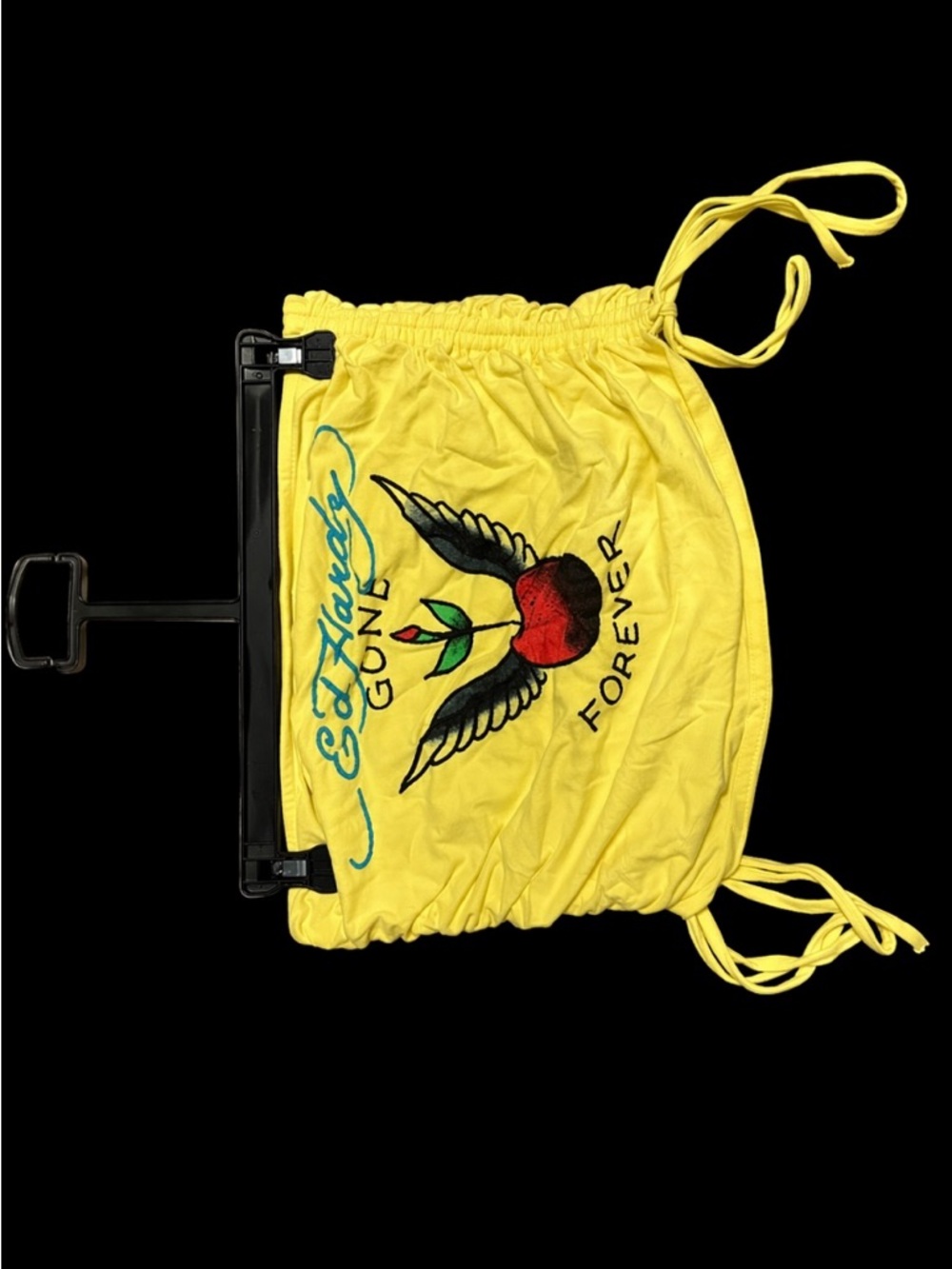 Yellow Drawstring Tube Top with Embroidered Heart and Wings